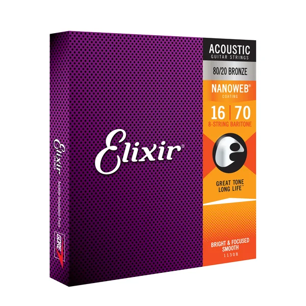 11308 8-String Nanoweb 80/20 Bronze Acoustic Guitar Strings 16-70 - 8-string set