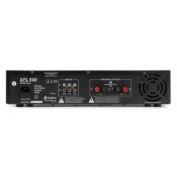 2nde Vie - SkyTec SPL 500 - Amplificateur 2x 250 Watts, Égaliseur 3 Bandes, Prise Jack 3,5mm