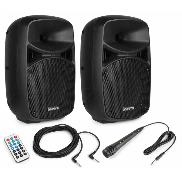 2nde Vie - Vonyx VPS082A - Set d'Enceintes LED 8" 400 Watts BT/USB/SD avec Télécommande et Micro