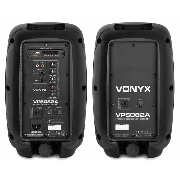 2nde Vie - Vonyx VPS082A - Set d'Enceintes LED 8" 400 Watts BT/USB/SD avec Télécommande et Micro