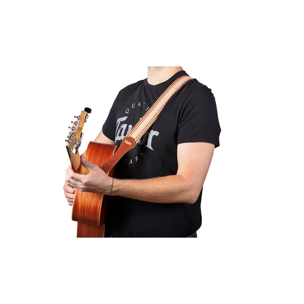 4014-20 Academy Jacquard Leather Guitar Strap 4003-20 - White/Brown
