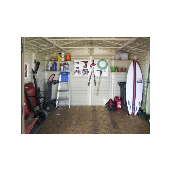 Abri de jardin 10,55m² en PVC Ivoire et Marron + Kit de Fondation Abri PVC
