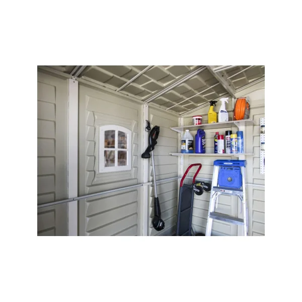 Abri de jardin 10,55m² en PVC Ivoire et Marron + Kit de Fondation Abri PVC