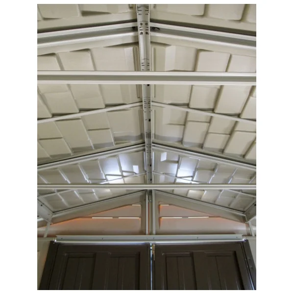 Abri de jardin 10,55m² en PVC Ivoire et Marron + Kit de Fondation Abri PVC