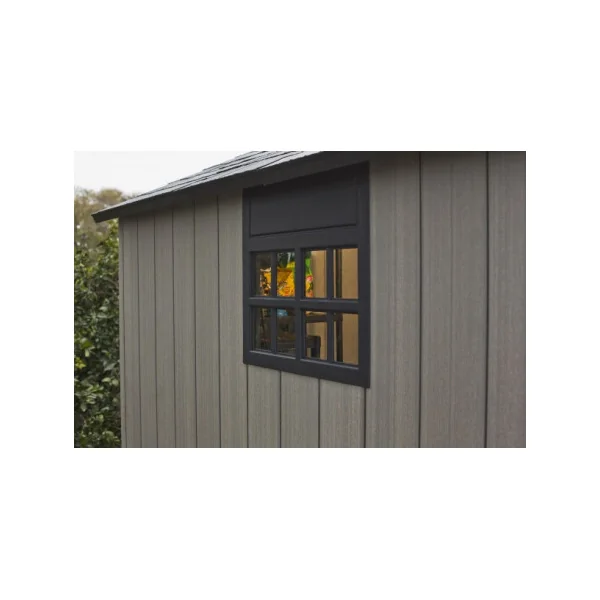 Abri de jardin 10m² en résine gris brossé + plancher Abri jardin résine rangement bois