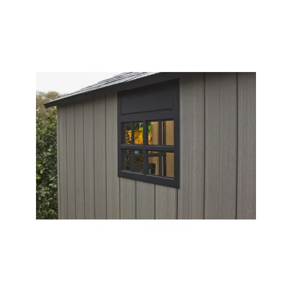 Abri de jardin 10m² en résine gris brossé + plancher Abri jardin résine rangement bois