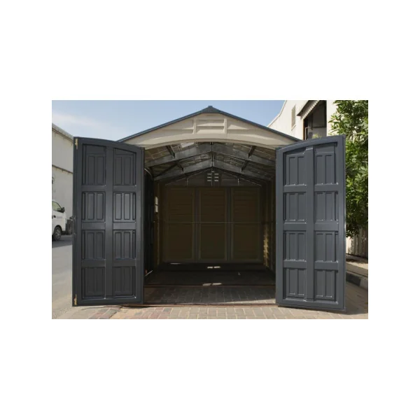 Abri de jardin 11,94m² en PVC Gris et anthracite + Kit de Fondation Abri PVC avec 2 puits de lumière