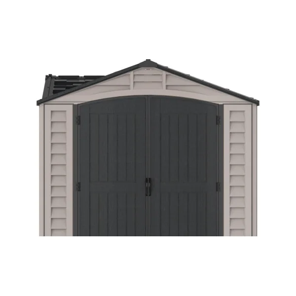 Abri de jardin 11,94m² en PVC Gris et anthracite + Kit de Fondation Abri PVC avec 2 puits de lumière