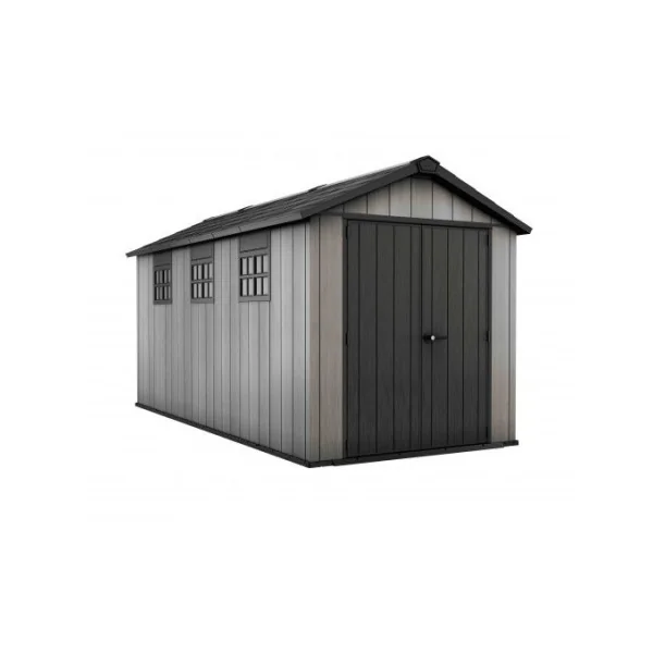 Abri de jardin 11m² en résine gris brossé + plancher Abri jardin résine rangement bois