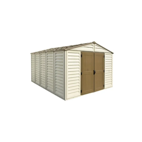 Abri de jardin 13,10m² en PVC Ivoire et Marron + Kit de Fondation Abri PVC