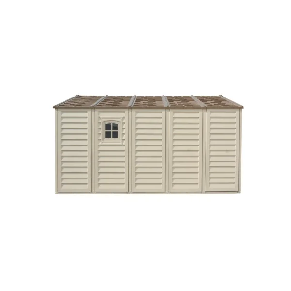 Abri de jardin 13,10m² en PVC Ivoire et Marron + Kit de Fondation Abri PVC