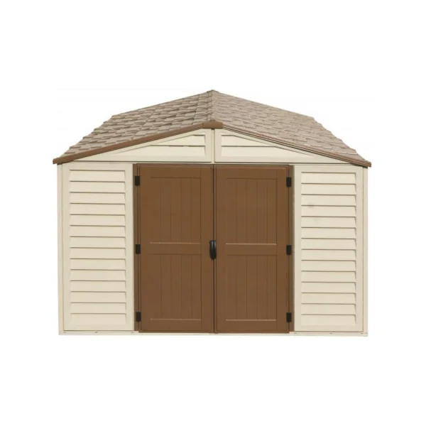 Abri de jardin 13,10m² en PVC Ivoire et Marron + Kit de Fondation Abri PVC