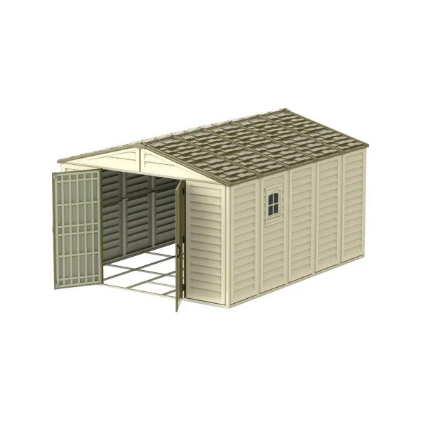 Abri de jardin 13,10m² en PVC Ivoire et Marron + Kit de Fondation Abri PVC