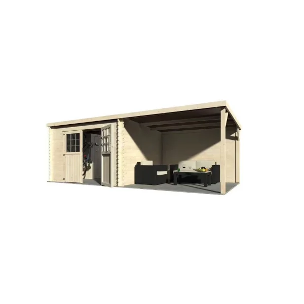 Abri de jardin 18,36m² sapin du nord 28mm avec auvent Abri jardin bois rangement bois outillage de jardin Chalet bois