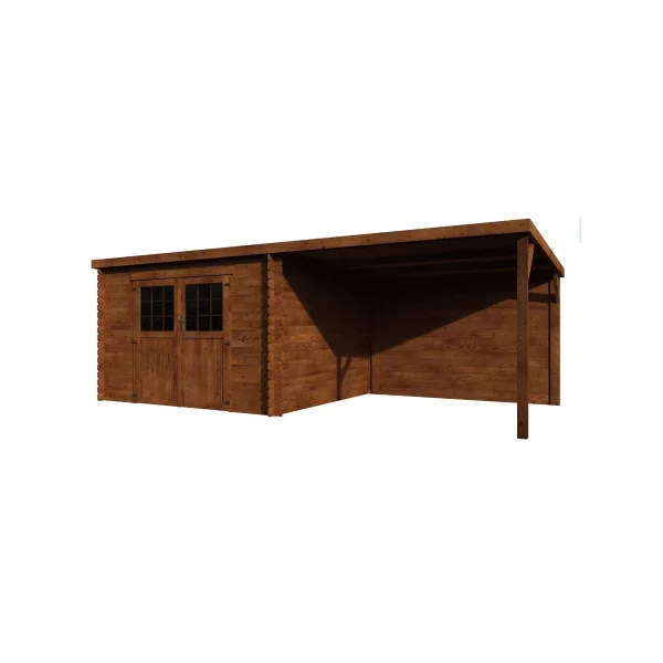 Abri de jardin 18,36m² sapin du nord 28mm marron avec Auvent Abri jardin bois rangement bois outillage de jardin
