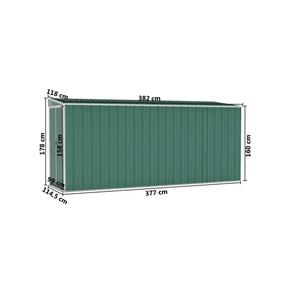 Abri de jardin 4,50m² adossé à un mur vert Abri jardin métallique en fer galvanisé