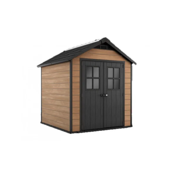 Abri de jardin 5m² en résine couleur bois + plancher Abri jardin résine rangement bois outillage de jardin