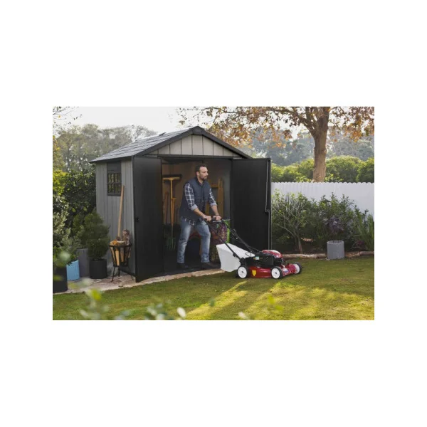 Abri de jardin 5m² en résine gris + plancher Abri jardin résine rangement bois