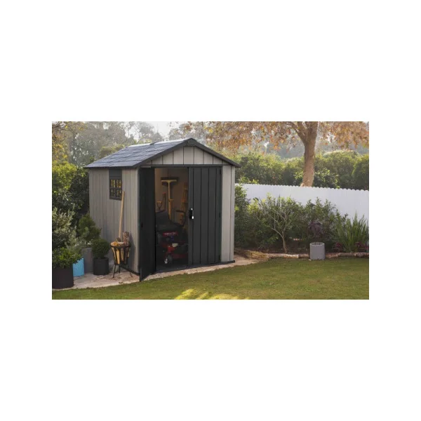 Abri de jardin 6,5m² en résine aspect bois + plancher Abri jardin résine rangement bois