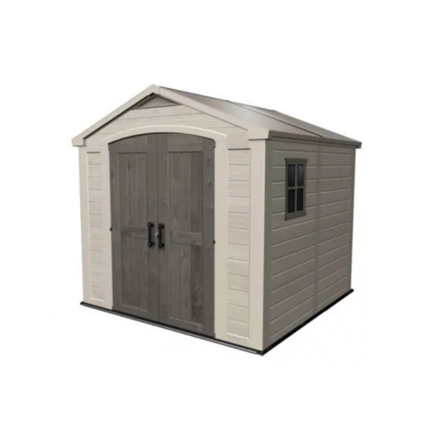 Abri de jardin 6,6m² en résine beige et chocolat + plancher Abri jardin résine rangement bois