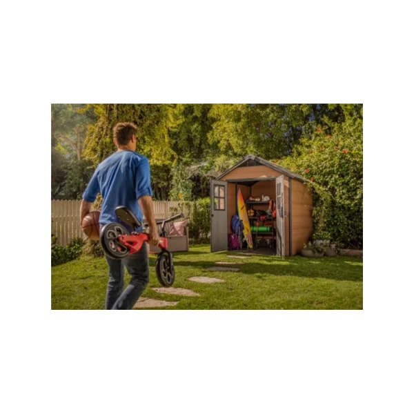 Abri de jardin 6m² en résine couleur bois + plancher Abri jardin résine rangement bois