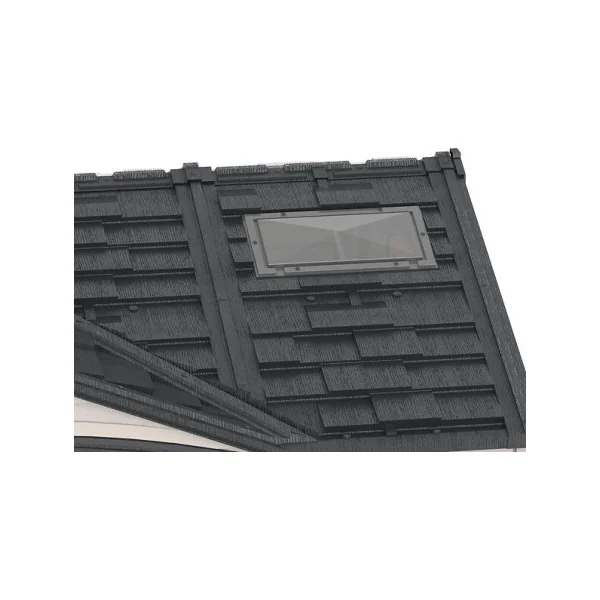 Abri de jardin 8,04m² en PVC Gris et anthracite + Kit de Fondation Abri PVC avec 2 puits de lumière