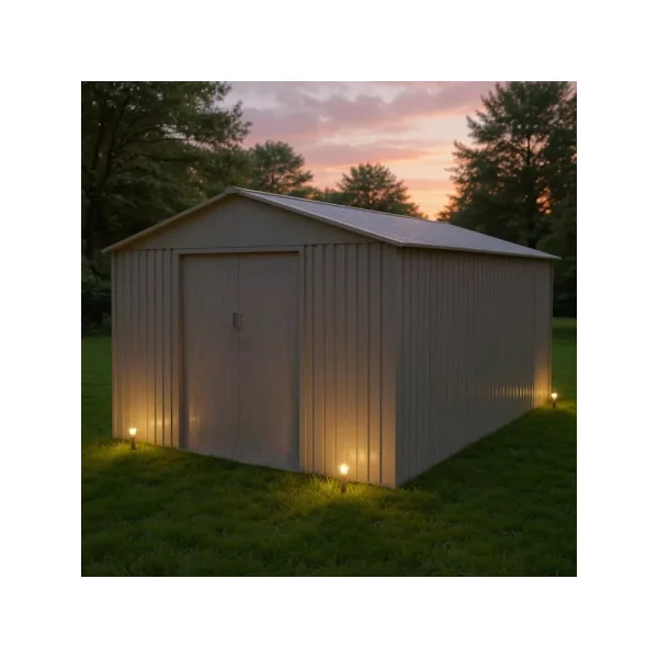 Abri de jardin en métal 13,51m² imitation bois + kit ancrage Abri jardin métallique rangement bois