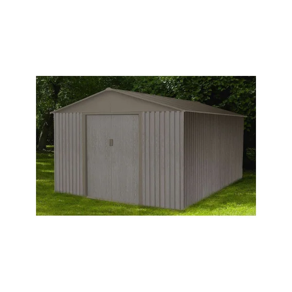 Abri de jardin en métal 13,51m² imitation bois + kit ancrage Abri jardin métallique rangement bois
