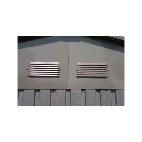 Abri de jardin en métal 5,4m² imitation bois avec puis de lumière + kit ancrage Abri jardin métallique rangement bois