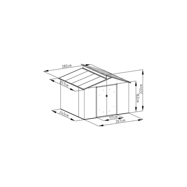 Abri de jardin en métal 7,30m² imitation bois avec puis de lumière + kit ancrage Abri jardin métallique rangement bois