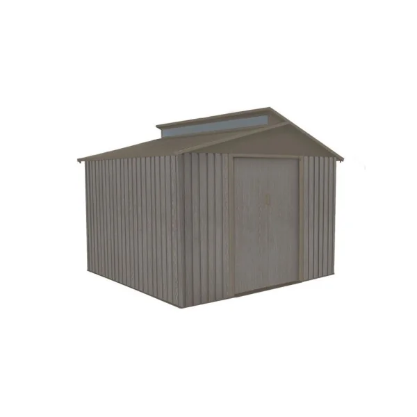 Abri de jardin en métal 7,30m² imitation bois avec puis de lumière + kit ancrage Abri jardin métallique rangement bois