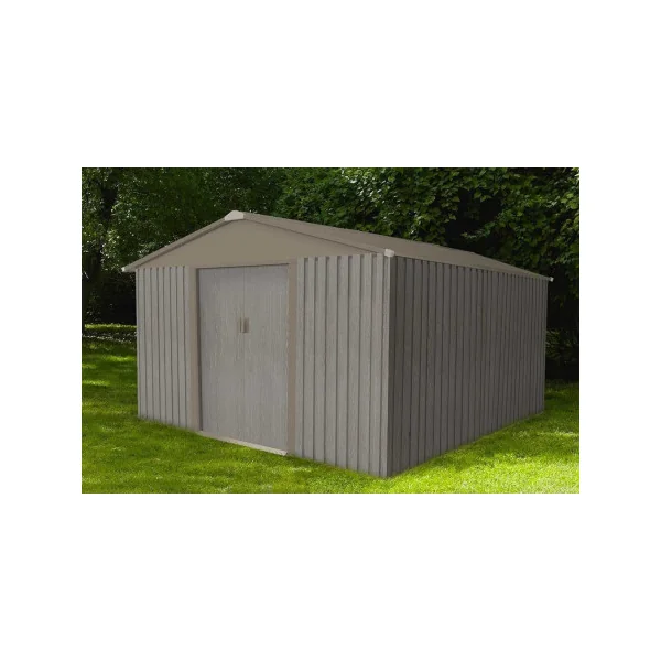 Abri de jardin en métal 9,70m² imitation bois + kit ancrage Abri jardin métallique rangement bois