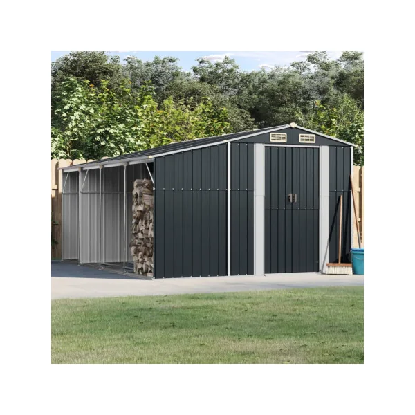 Abri de jardin en Métal Anthracite 10,12m² + Bûcher Abri Métallique de rangement