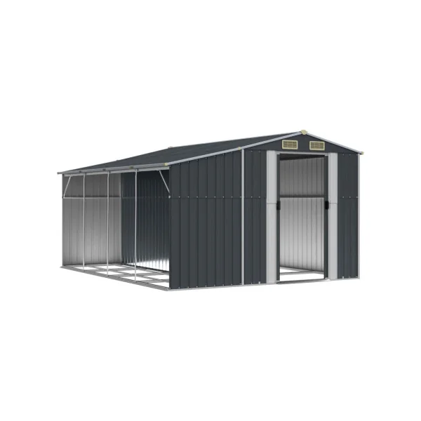 Abri de jardin en Métal Anthracite 10,12m² + Bûcher Abri Métallique de rangement