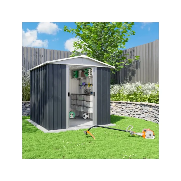 Abri de jardin en métal anthracite 2,77m² + kit ancrage Abri jardin métallique rangement bois outillage de jardin
