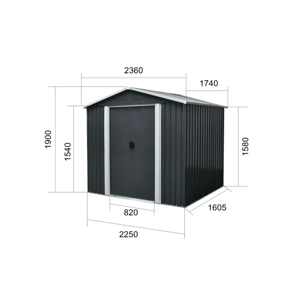 Abri de jardin en métal anthracite 4,10m² Abri de stockage en fer galvanisé abri jardin métallique