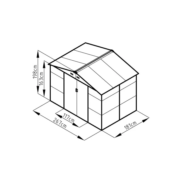 Abri de jardin en métal anthracite 5,29m² + kit ancrage Abri jardin métallique rangement bois outillage de jardin