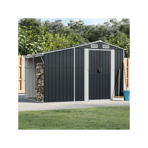 Abri de jardin en Métal Anthracite 5,31m² + Bûcher Abri Métallique de rangement