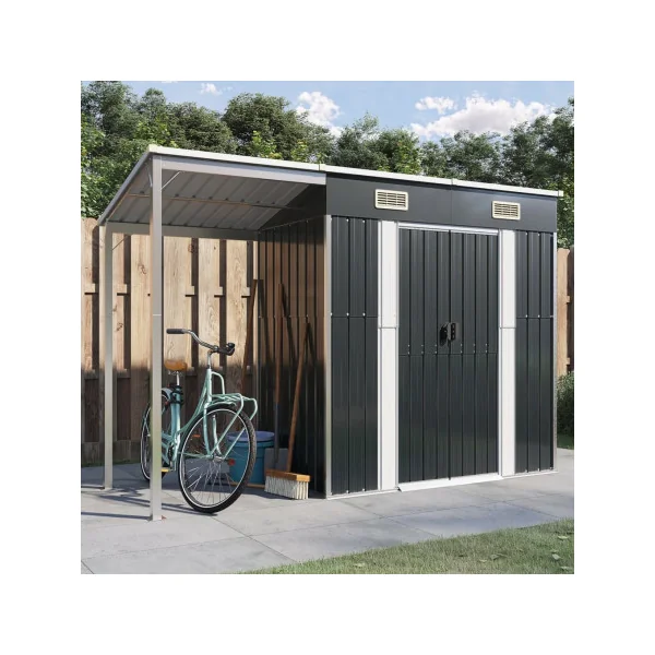 Abri de jardin en Métal Anthracite + Auvent Abri métallique de rangement