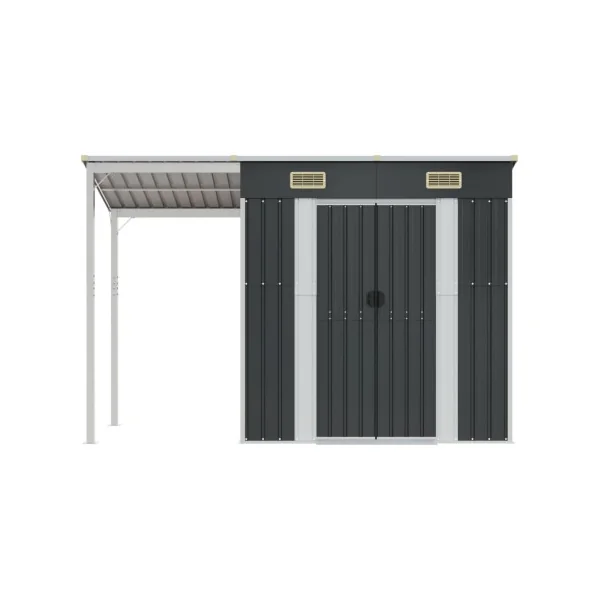Abri de jardin en Métal Anthracite + Auvent Abri métallique de rangement
