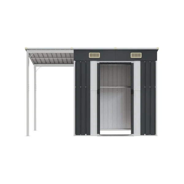 Abri de jardin en Métal Anthracite + Auvent Abri métallique de rangement
