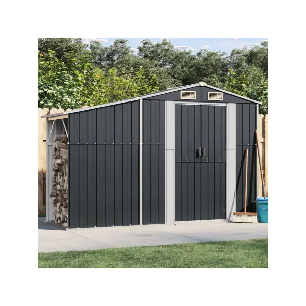 Abri de jardin en Métal Anthracite + Bûcher Abri Métallique de rangement