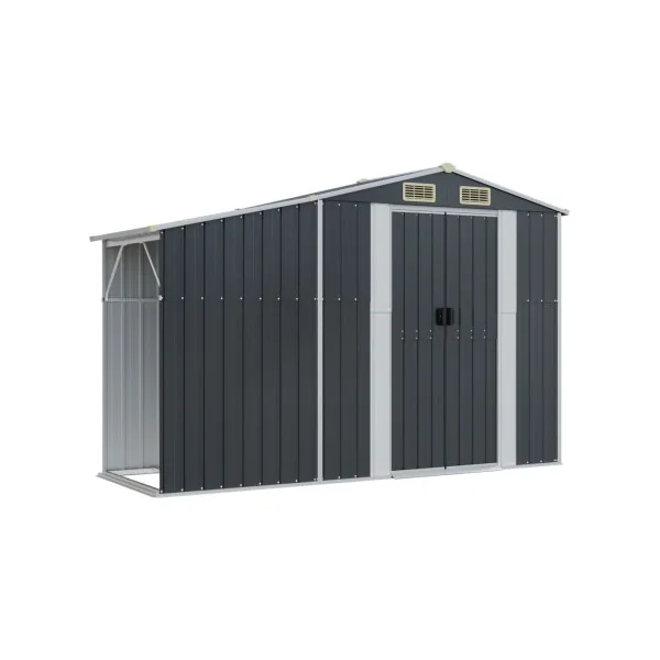 Abri de jardin en Métal Anthracite + Bûcher Abri Métallique de rangement