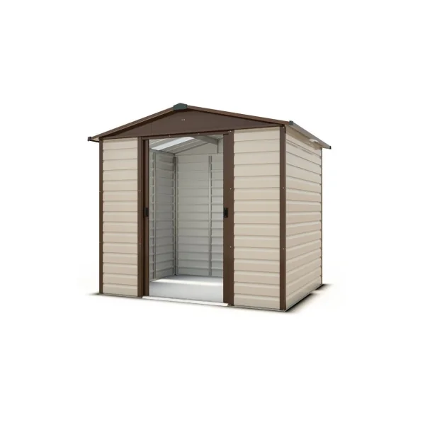 Abri de jardin en métal châtaigne et marron 4,79m² + kit ancrage Abri jardin métallique rangement bois outillage de jardin