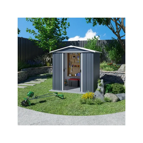 Abri de jardin en métal gris 2,77m² + kit ancrage Abri jardin métallique rangement bois outillage de jardin