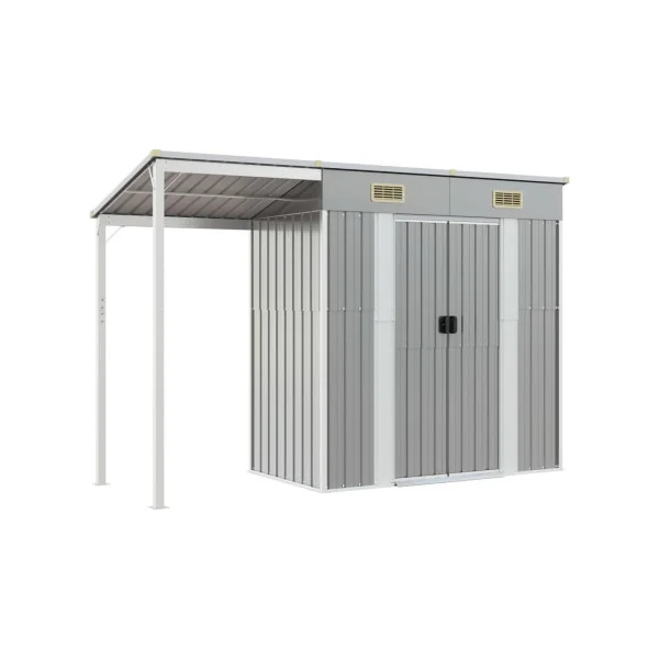 Abri de jardin en Métal Gris + Auvent Abri métallique de rangement
