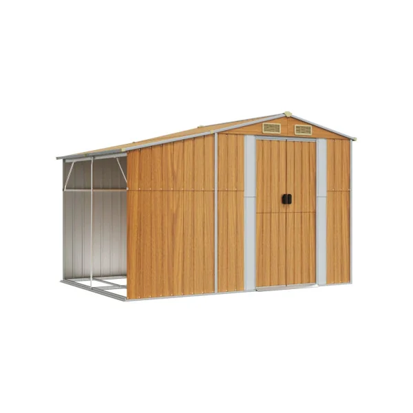 Abri de jardin en Métal Imitation Bois 5,31m² + Bûcher Abri Métallique de rangement