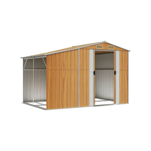 Abri de jardin en Métal Imitation Bois 5,31m² + Bûcher Abri Métallique de rangement