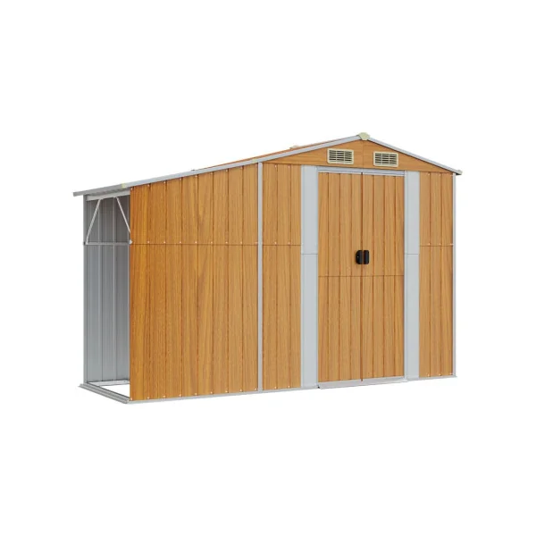 Abri de jardin en Métal Imitation Bois 5,31m² + Bûcher Abri Métallique de rangement