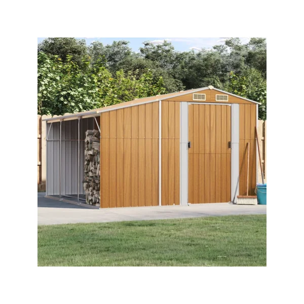 Abri de jardin en Métal Imitation Bois 7,72m² + Bûcher Abri Métallique de rangement